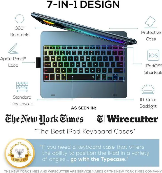 Alt view image 2 of 5 - YEKBEE Case with Keyboard for iPad 9th Generation (10.2", 2021) | 360° | 7 Modes | Backlit | 12 Colors | Thin, Light & Protective for iPad 9, 8th & 7th Gen, Air 3, Pro 10.5 with Pencil Holder