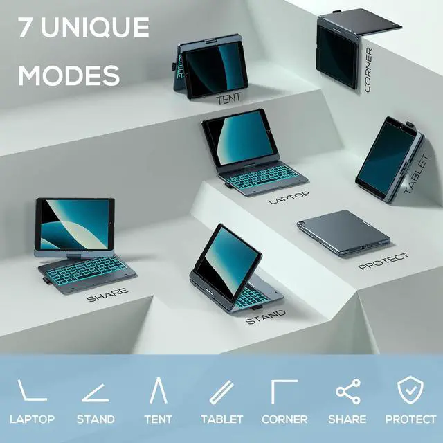 Alt view image 4 of 5 - YEKBEE Case with Keyboard for iPad 9th Generation (10.2", 2021) | 360° | 7 Modes | Backlit | 12 Colors | Thin, Light & Protective for iPad 9, 8th & 7th Gen, Air 3, Pro 10.5 with Pencil Holder