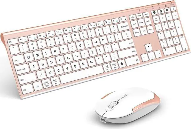 Main image of Bluetooth Keyboard Mouse, Multi-Device Wireless Keyboard and Mouse Combo, Dual-Mode, Ultra Slim, Rechargeable, for Windows/Mac OS (Rose Gold)