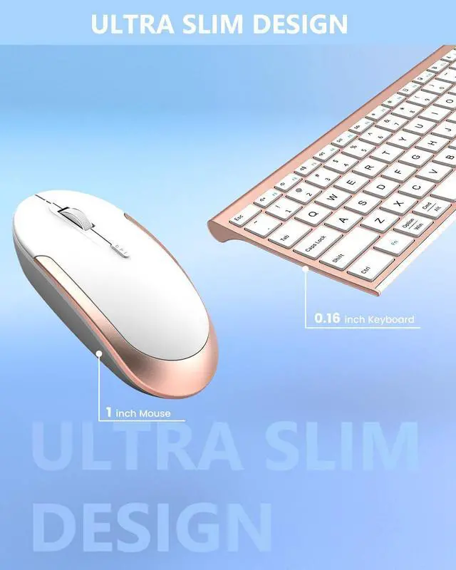 Alt view image 2 of 5 - Bluetooth Keyboard Mouse, Multi-Device Wireless Keyboard and Mouse Combo, Dual-Mode, Ultra Slim, Rechargeable, for Windows/Mac OS (Rose Gold)