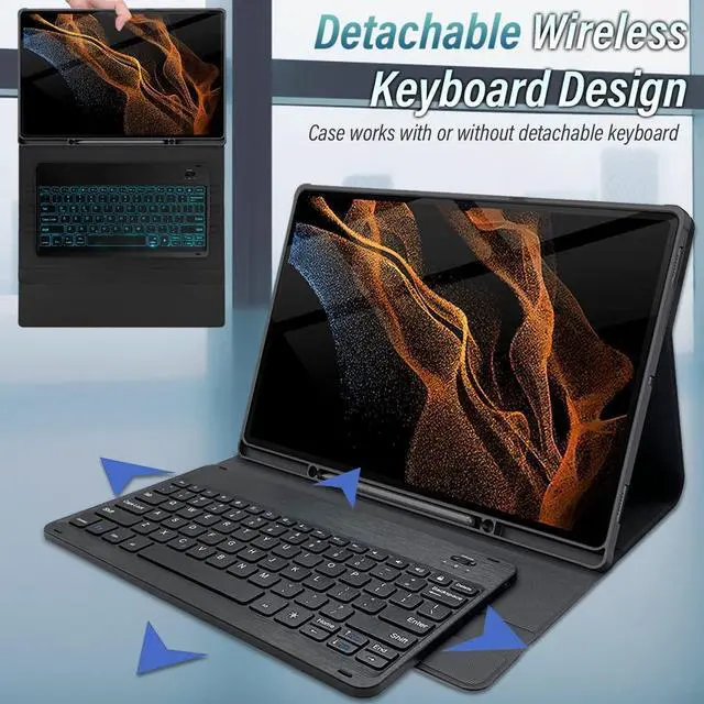 Alt view image 4 of 5 - Backlit Keyboard Case for Samsung Galaxy Tab S8 Ultra 14.6 Inch 2022 with S Pen Holder, Wineecy 7 Colors Backlight Detachable Wireless Keyboard & PU Folio Stand Cover Case for SM-X900 / SM-X906 Tablet