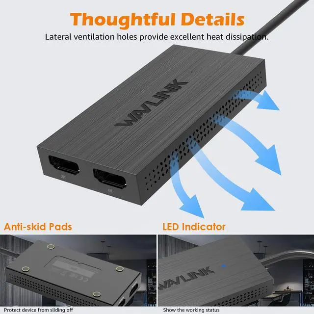 Alt view image 5 of 5 - WAVLINK USB C or USB 3.0 to Dual HDMI Adapter, 1080P@60Hz Dual Monitors for Windows 7/8/8.1/10/11, Mac OS 10.10+, ChromeOS, Android,Thunderbolt 3/4, Not Compatible with Linux, iPad OS