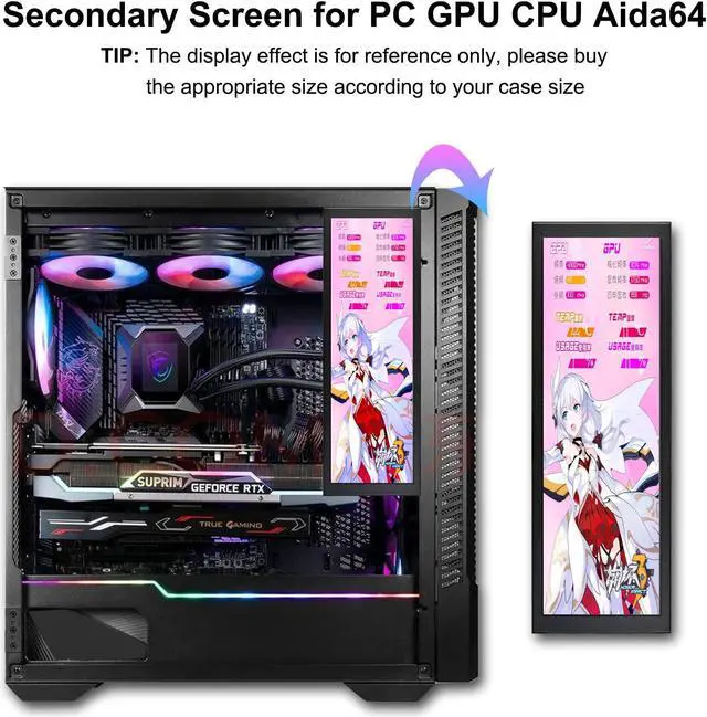 Alt view image 3 of 5 - wisecoco 7.84 Inch Secondary Screen Stretched Bar LCD Display with Casing HD IPS 1280x400 for Laptop Computer Health Speed Temperature Windows Aida64 CPU GPU Monitoring