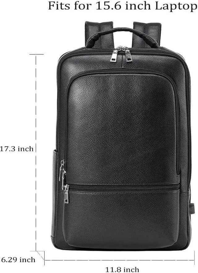 Alt view image 2 of 5 - Womleys 15.6 Inch Genuine Leather Laptop Backpack for Men Women, Business Travel Backpack Hiking Rucksack Daypack (4#Black)