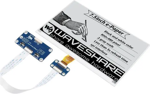 Main image of Waveshare 7.5inch e-Paper HAT for Raspberry Pi 5 4B Pi 3B+ Pi3B Pi Zero W Zero 2W/Jetson Nano/withArduino,7.5inch E-Ink Display HAT 800 x 480 SPI Interface Black and White Display Color 3.3V/5V