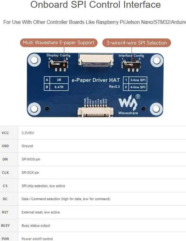 Alt view image 5 of 5 - Waveshare 7.5inch e-Paper HAT for Raspberry Pi 5 4B Pi 3B+ Pi3B Pi Zero W Zero 2W/Jetson Nano/withArduino,7.5inch E-Ink Display HAT 800 x 480 SPI Interface Black and White Display Color 3.3V/5V