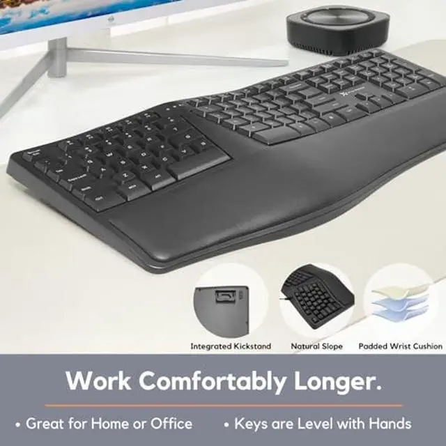 Alt view image 2 of 5 - X9 Wireless Ergonomic Keyboard with Wrist Rest - Type Naturally and Comfortably Longer - Full Size Rechargeable 2.4G Ergonomic Keyboard Wireless - 110 Key Split Ergo Computer Keyboard for PC | Chrome