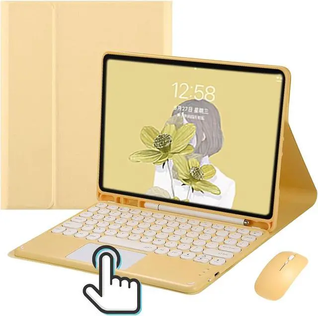 Main image of iPad 6 iPad 5 Air 2 Pro 9.7 inch Touchpad Keyboard Case Retro Round Key with Mouse Cute Color Keyboard with Trackpad 6th 5th Generation Detachable Keyboard Cover (iPad5/iPad6/Air2/Pro9.7, Yellow)