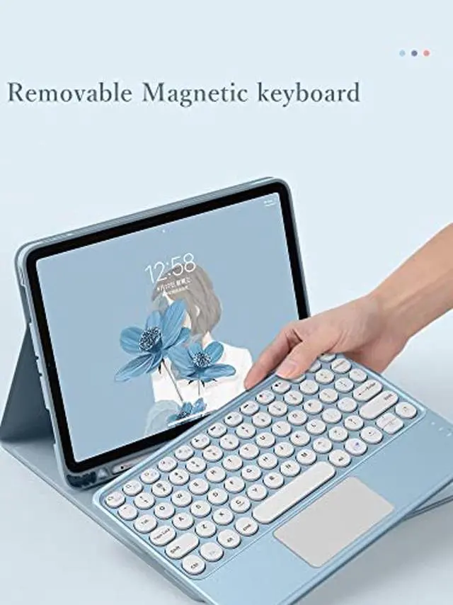 Alt view image 3 of 5 - YEEHi iPad 6 iPad 5 Air 2 Pro 9.7 inch Touchpad Keyboard Case Retro Round Key with Mouse Cute Color Keyboard with Trackpad 6th 5th Generation Detachable Touch Keyboard Cover (Blue)