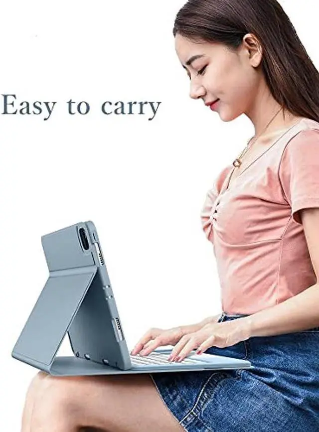 Alt view image 4 of 5 - YEEHi iPad 6 iPad 5 Air 2 Pro 9.7 inch Touchpad Keyboard Case Retro Round Key with Mouse Cute Color Keyboard with Trackpad 6th 5th Generation Detachable Touch Keyboard Cover (Blue)