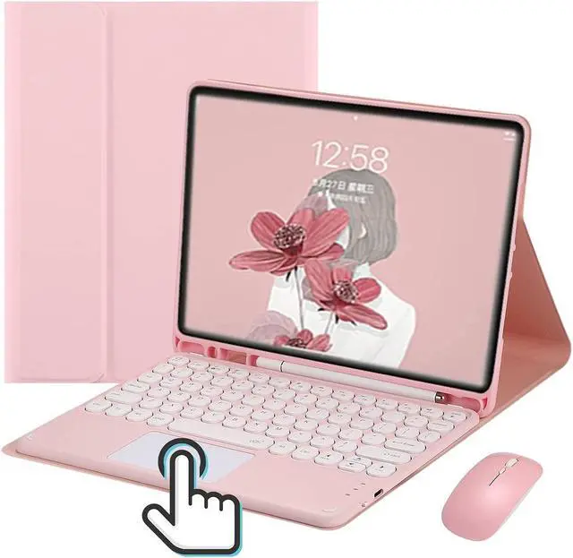 Main image of iPad Pro 11 2022 4th Gen Keyboard Case with Mouse, Touchpad & Retro Round Keys (Pink)
