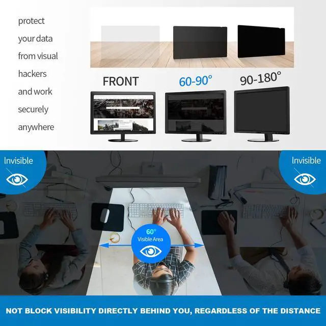 Alt view image 2 of 5 - YAKAI[(2-PACK Computer Privacy Screen Filter 27 Inch for 16:9 Aspect Ratio Widescreen Monitor, Anti-Spy & Anti-Glare Blue Light Blocking Protector - WxH: 23 9/16" x 13 1/4" (598mm x 337mm)