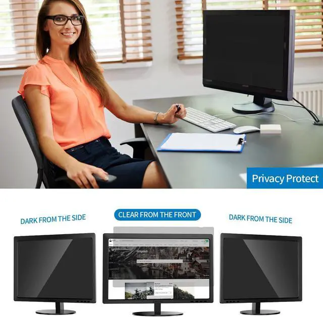 Alt view image 3 of 5 - YAKAI[(2-PACK Computer Privacy Screen Filter 27 Inch for 16:9 Aspect Ratio Widescreen Monitor, Anti-Spy & Anti-Glare Blue Light Blocking Protector - WxH: 23 9/16" x 13 1/4" (598mm x 337mm)