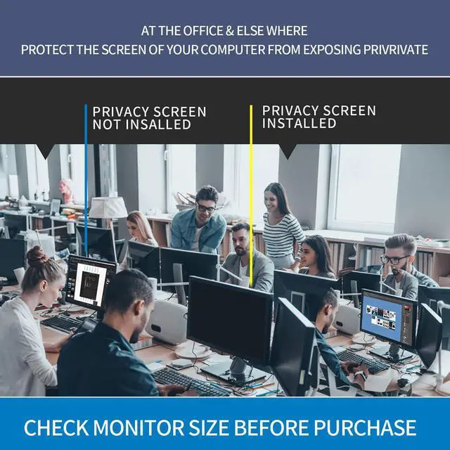 Alt view image 4 of 5 - YAKAI[(2-PACK Computer Privacy Screen Filter 27 Inch for 16:9 Aspect Ratio Widescreen Monitor, Anti-Spy & Anti-Glare Blue Light Blocking Protector - WxH: 23 9/16" x 13 1/4" (598mm x 337mm)