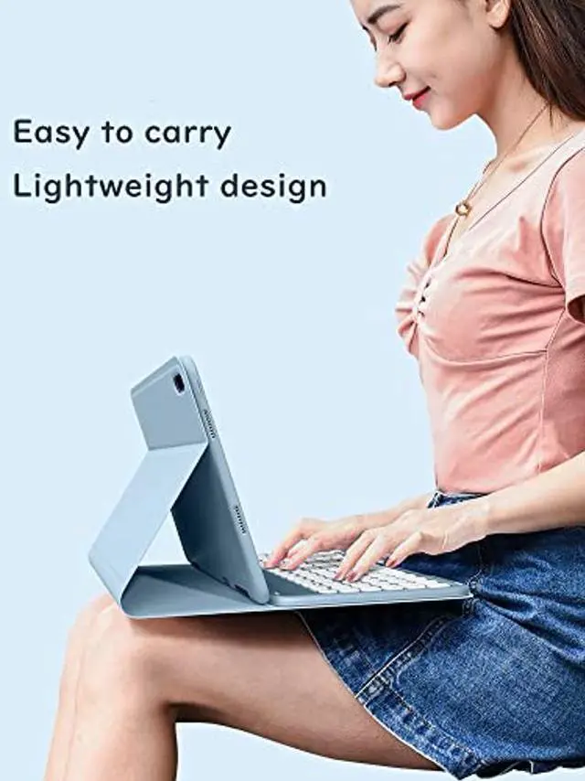Alt view image 5 of 5 - HENGHUI Keyboard Case Mouse for Galaxy Tab A8 10.5 inch Tablet Keyboard Case Cute Round Key Color Keyboard Wireless Detachable BT Keyboard Cover (MistyBlue)