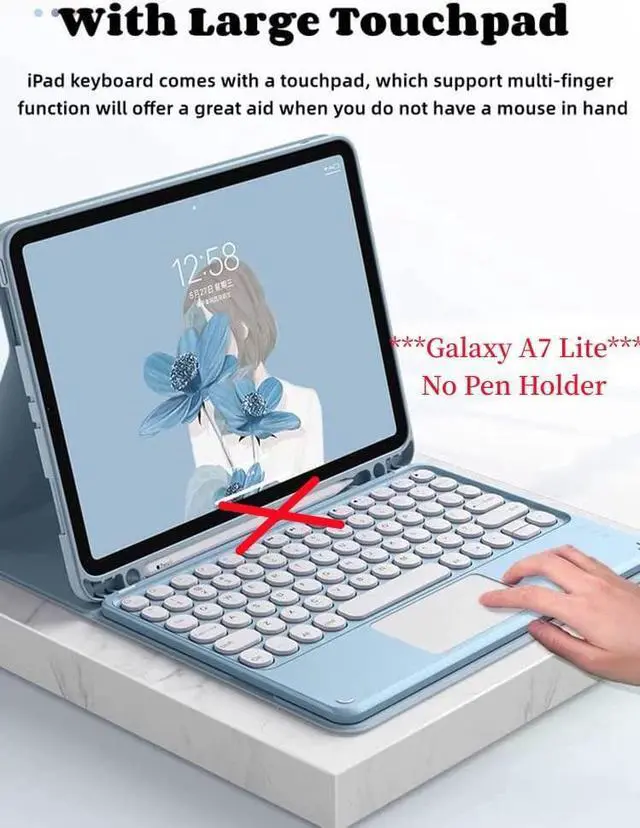 Alt view image 2 of 5 - AnMengXinLing Galaxy Tab A7 Lite 8.7 Inch 2021 Keyboard Case with Touchpad,Ultra Thin Detachable Keyboard Leather Folio Smart Cover for Model SM-T220 T225 T227, Mint Green