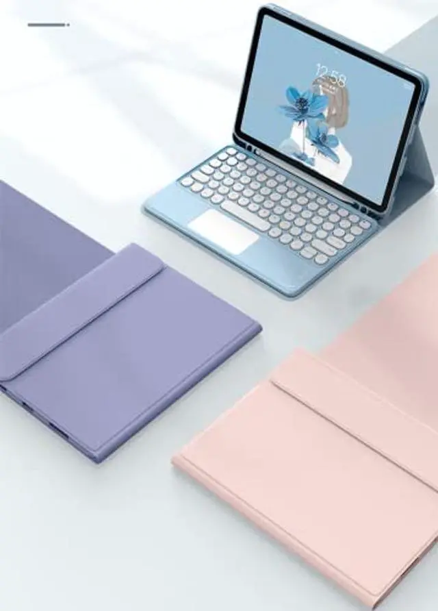 Alt view image 2 of 5 - AnMengXinLing Keyboard Case for iPad Mini - Slim Leather Folio Smart Cover with Touchpad Detachable Keyboard, Pencil Holder - Mint Green