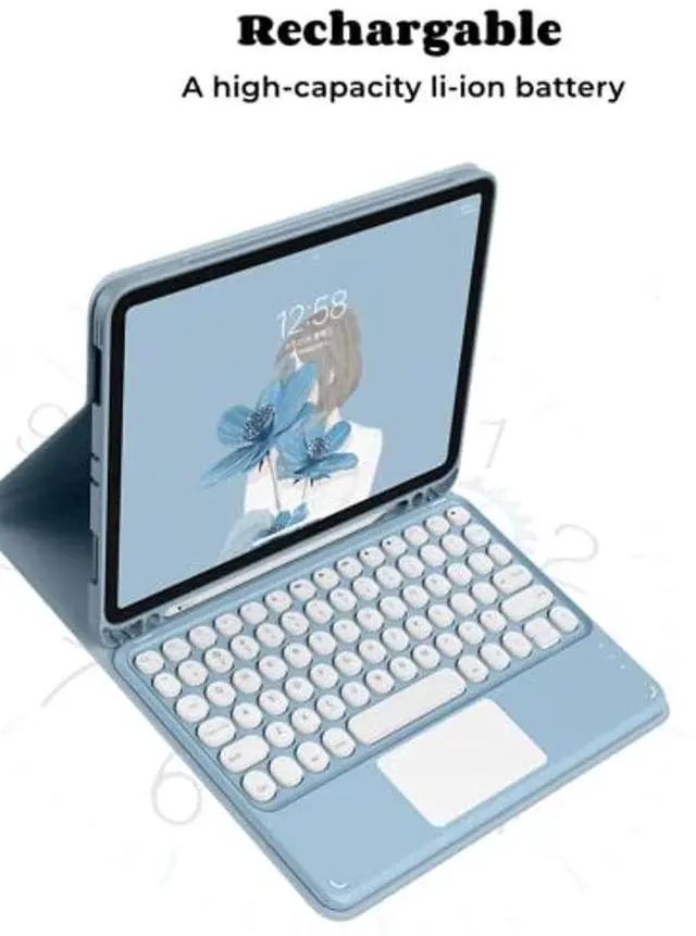 Alt view image 4 of 5 - AnMengXinLing Keyboard Case for iPad Mini - Slim Leather Folio Smart Cover with Touchpad Detachable Keyboard, Pencil Holder - Mint Green