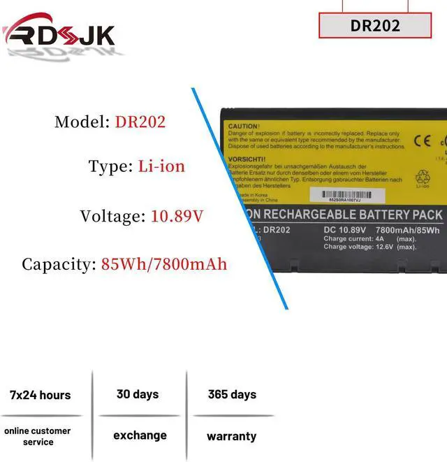 Alt view image 2 of 5 - DR202 ACC-006-591 Laptop Battery for Getac X500 V100 V200 V1010 S400 Series DR202S DR202X LI202S LI202SX RS2020 ME202C ME202EK ME202 ME202A ME202B ME202H BP-LP2900 338911120104 441847500001 HKNN4004A