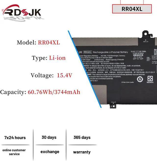 Alt view image 2 of 5 - RR04XL Laptop Battery for HP Spectre X360 13 13-AW 13-AW0000 13-AW0900 13-AW0001LA 13-AW0023DX 13-AW0105NC 13-AW0200ND 13-AW0015NG 13-AW0050TU HSTNN-OB1M HSTNN-DB9K L60213-AC1 L60373-005 15.4V 60.76Wh