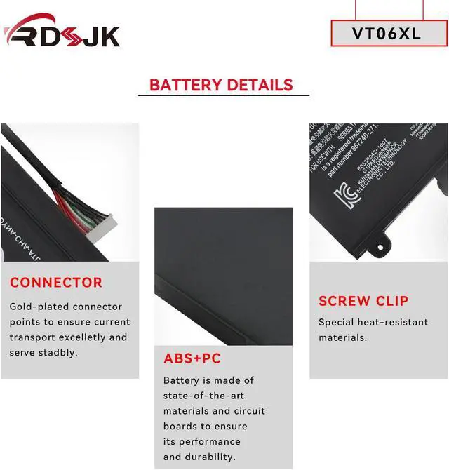 Alt view image 5 of 5 - VT06XL VT06 Laptop Battery for HP Envy 17-3000 17-3070 17-3200 17t-3000 17t-3200 TPN-I103 HSTNN-IB3F HSTNN-DB3F 657240-151 657240-171 657240-251 657240-271 657503-001 996TA008H VT06086XL 11.1V 86Wh
