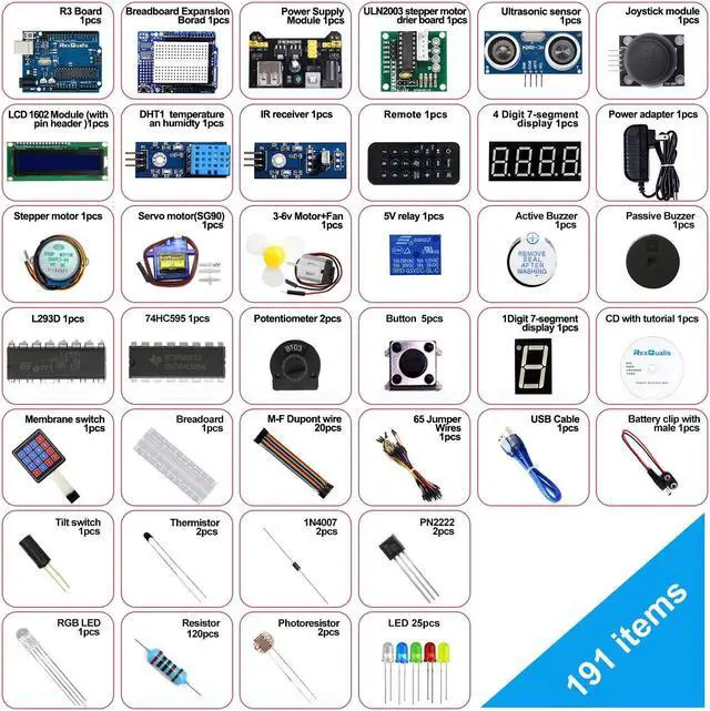 Alt view image 5 of 5 - REXQualis Super Starter Kit Based on Arduino UNO R3 and Electronics Component Fun Kit