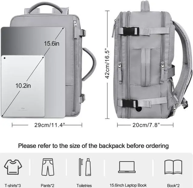 Alt view image 3 of 5 - Rinlist Travel Backpack for Women Men (Grey+Dark Blue)
