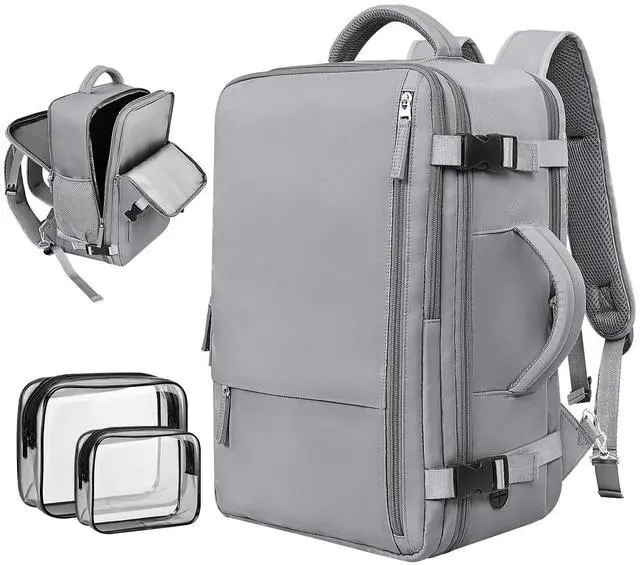 Alt view image 2 of 5 - Rinlist Travel Backpack for Women Men (Grey+Dark Blue)