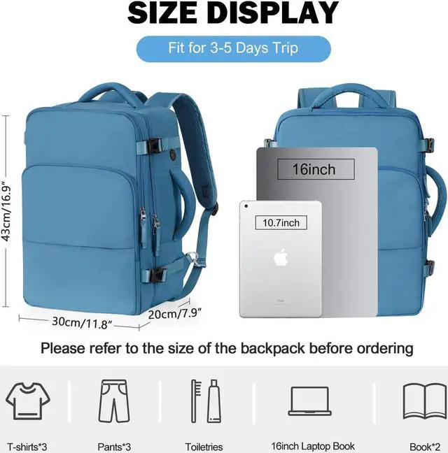 Alt view image 4 of 5 - Rinlist Travel Backpack for Men Women (Dark Blue+Beige)