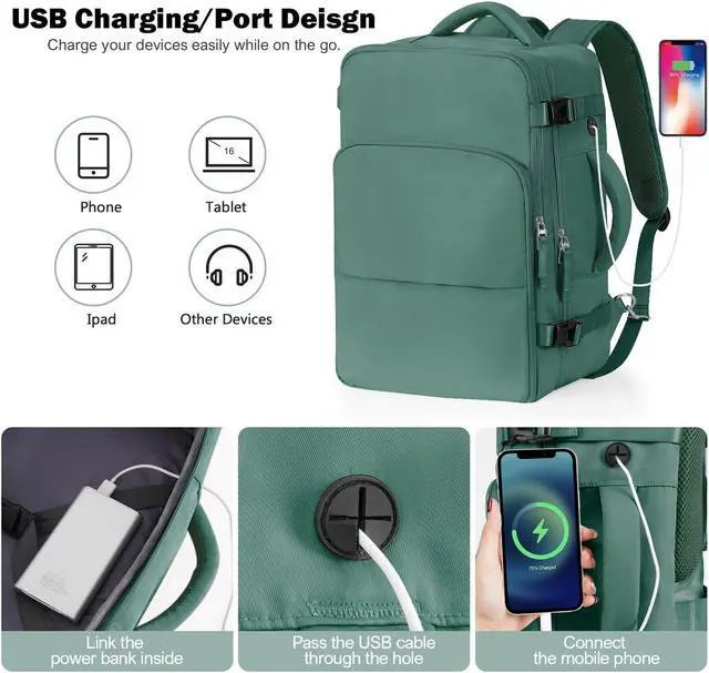 Alt view image 5 of 5 - Rinlist Travel Backpack for Men Women (Dark Green+Peacock Green)