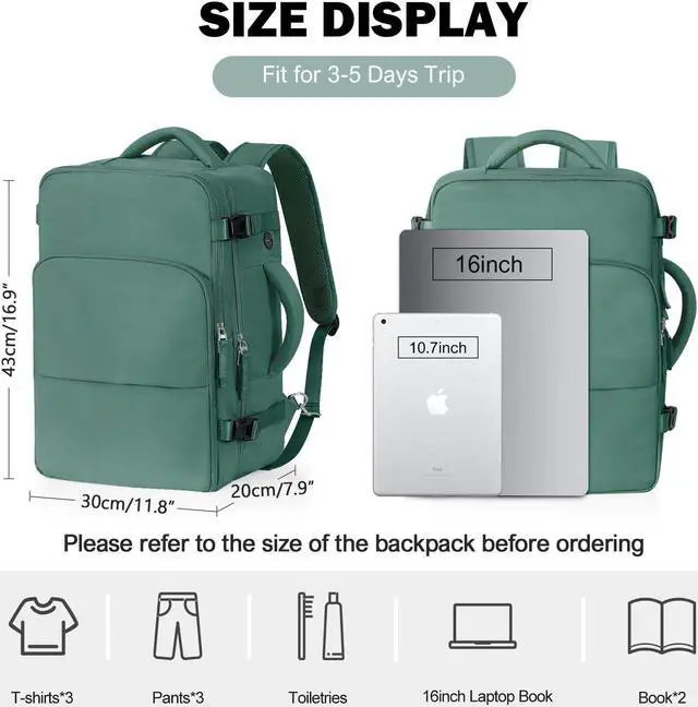 Alt view image 4 of 5 - Rinlist Travel Backpack for Men Women (Dark Green+Peacock Green)