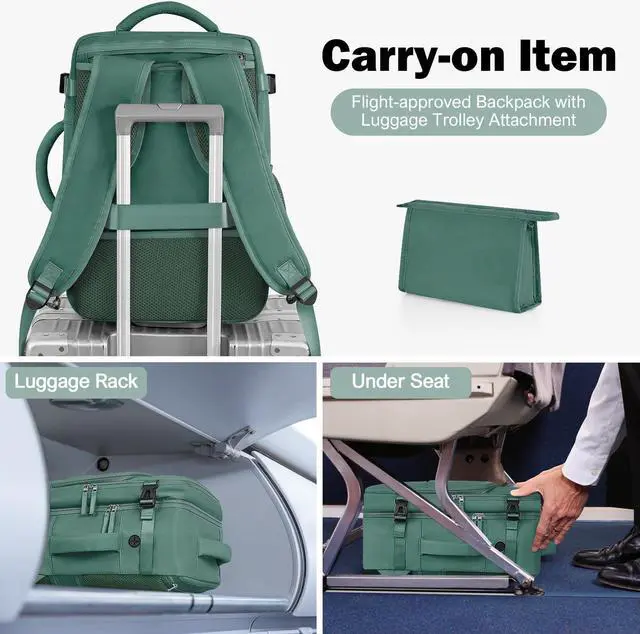 Alt view image 3 of 5 - Rinlist Travel Backpack for Men Women (Dark Green+Peacock Green)