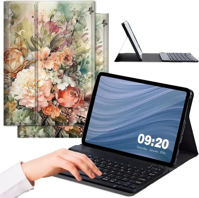 Main image of RMJKXQZG for Amazon Fire Max 11 Keyboard Case, Strong Magnetic Sealing Leather Cover Detachable Wireless Keyboard for Kindle Fire 11th Generation 2023 Case for Women Men, Flowers in Full Bloom