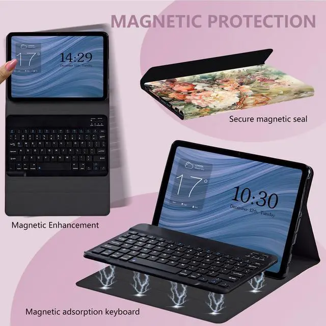 Alt view image 3 of 5 - RMJKXQZG for Amazon Fire Max 11 Keyboard Case, Strong Magnetic Sealing Leather Cover Detachable Wireless Keyboard for Kindle Fire 11th Generation 2023 Case for Women Men, Flowers in Full Bloom