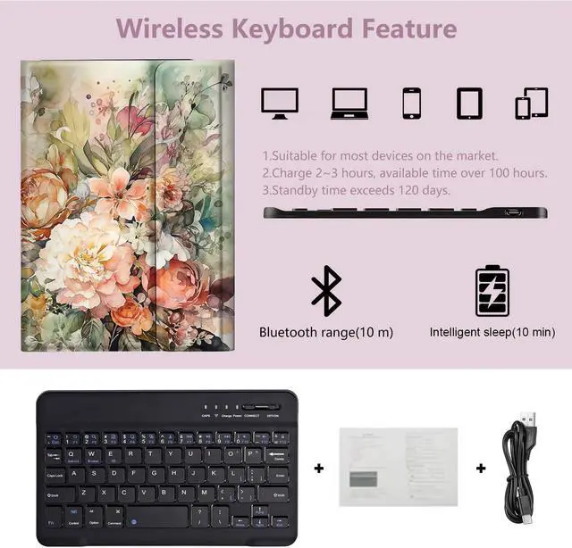 Alt view image 5 of 5 - RMJKXQZG for Amazon Fire Max 11 Keyboard Case, Strong Magnetic Sealing Leather Cover Detachable Wireless Keyboard for Kindle Fire 11th Generation 2023 Case for Women Men, Flowers in Full Bloom