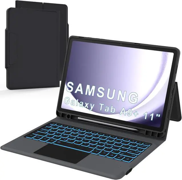 Main image of Folio Touch Keyboard Case for Samsung Galaxy Tab A9+ 11 inch - Slim Wireless Smart Touch Trackpad Keyboard Folio Tablet Cover - Backlit Keyboard with Kickstand for Tab A9 Plus 11" 2023 Black