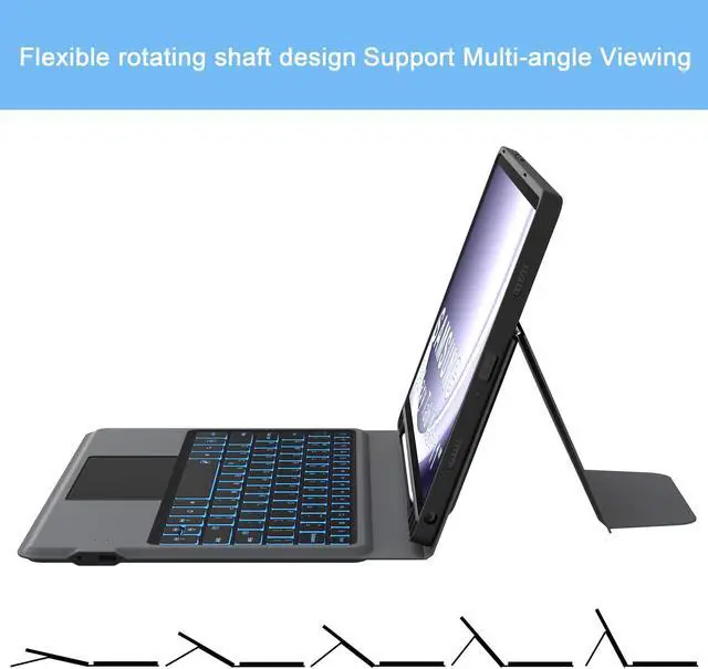 Alt view image 3 of 5 - Folio Touch Keyboard Case for Samsung Galaxy Tab A9+ 11 inch - Slim Wireless Smart Touch Trackpad Keyboard Folio Tablet Cover - Backlit Keyboard with Kickstand for Tab A9 Plus 11" 2023 Black