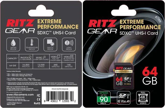 Alt view image 2 of 5 - RITZ GEAR Extreme Performance High Speed UHS-I SDXC 64GB 90/45 MB/S U3 A1 C10 V30 MemoryCard(2 Units) Designed for SDDevices That can Capture Full HD,3D,and4K Video as Well as raw Photography+SD Case