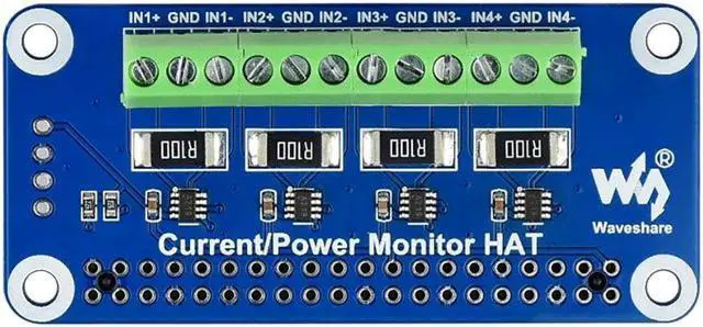 Alt view image 4 of 5 - Waveshare 4-ch Current/Voltage/Power Monitor HAT for Raspberry Pi, I2C/SMBus Interface, Easy to Monitor Each Channel's Current, Voltage, and Power Consumption
