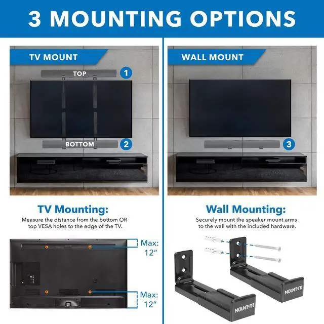Alt view image 3 of 5 - Mount-It! Soundbar Mount for TV and Wall Mounting | 2-in-1 Soundbar Bracket for Back of TV or Wall Mount Installation | Universal Base Fits All Soundbars