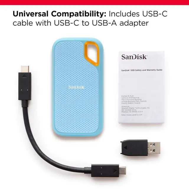 Alt view image 4 of 5 - SanDisk 4TB Extreme Portable SSD - Up to 1050MB/s, USB-C, USB 3.2 Gen 2, IP65 Water and dust Resistance, Updated Firmware, Sky Blue - External Solid State Drive - SDSSDE61-4T00-G25B