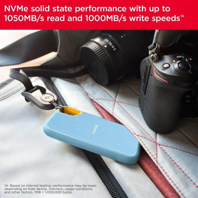 Alt view image 5 of 5 - SanDisk 4TB Extreme Portable SSD - Up to 1050MB/s, USB-C, USB 3.2 Gen 2, IP65 Water and dust Resistance, Updated Firmware, Sky Blue - External Solid State Drive - SDSSDE61-4T00-G25B