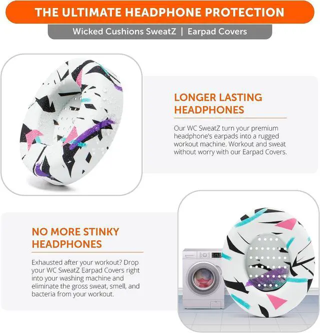 Alt view image 5 of 5 - WC SweatZ Studio - Patented Earpad Covers for Beats Studio 3 (A1914) & Beats Studio 2 (B0500 /B0501), Made by Wicked Cushions | Sweatproof & Easily Washable | 90's White