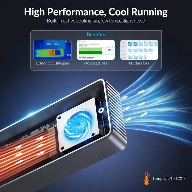 Alt view image 3 of 5 - GiGimundo GAM2-U4 USB4 NVMe Enclosure 40Gbps, Active Cooling Fan Built-in, CNC Craft, Max 8TB, UASP M.2 SSD Caddy for Silicon M USB4 Thunderbolt 3/4 Mac Mini Studio, MacBook Air Pro, iMac, etc, Grey