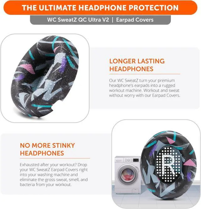Alt view image 4 of 5 - WC SweatZ QC Ultra V2 - Patented Protective Earpad Covers for Bose QuietComfort Ultra by Wicked Cushions | Sweatproof & Easily Washable | Does not fit Any Other Bose Headphones | 90's Black