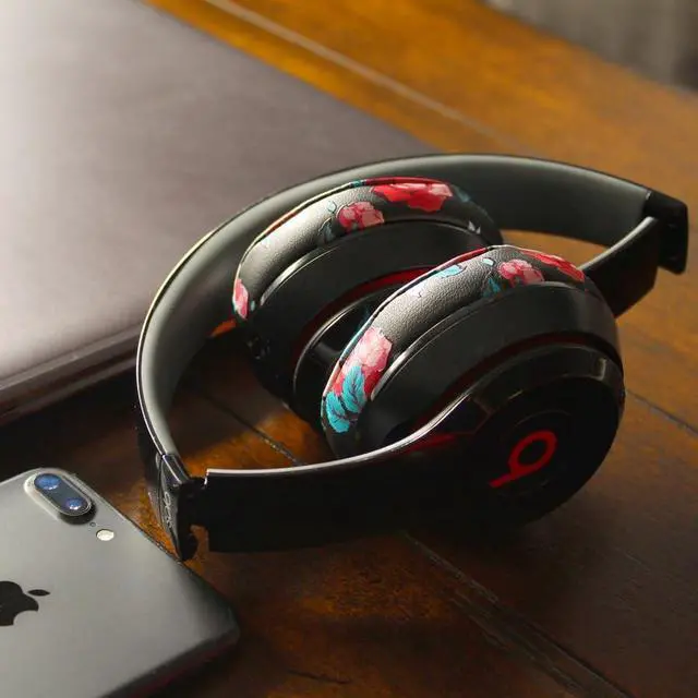 Alt view image 3 of 5 - WC Extra Thick Replacement Earpads for Beats Solo 2 & 3 by Wicked Cushions - Ear Pads for Beats Solo 2 & 3 Wireless ON-Ear Headphones - Soft Leather, Luxury Memory Foam, Strong Adhesive | Floral Black