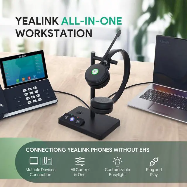 Alt view image 5 of 5 - Yealink WH62 Dual Teams DECT Wireless Headset 525 ft Range, Work Headphones with 2X Noise Canceling Mic for IP Phone and Computer, Office Head Set with Call Control, Ringer,14 Hrs Talk Time