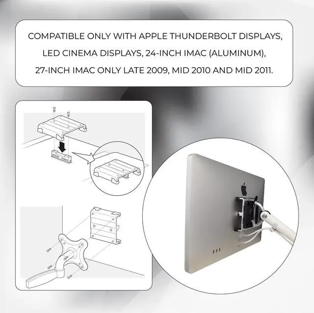 Alt view image 2 of 5 - HumanCentric VESA Mount Adapter Compatible with iMac 24" (Aluminum), iMac 27" (2009, 2010, 2011), LED Cinema Display, Thunderbolt Displays, Replaces Bracket MD179ZM/A, Does Not Work with 2021 iMacs