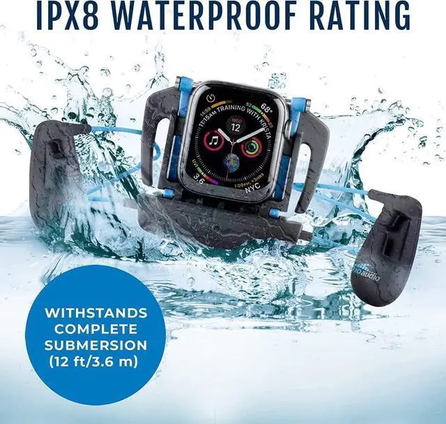 Alt view image 3 of 5 - H2O Audio Interval Swim Headphones for Apple Watch  Waterproof IPX8 Swimming Earbuds with Bluetooth, 6-Hour Battery Life, Open-Ear Bone Conduction, and Goggle Loops  Blue