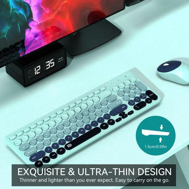 Alt view image 5 of 5 - FD Wireless Keyboards and Mouse Combo - 2.4GHz USB Cordless, Cute Wireless Keyboard Round Keys, Quiet and Slim Set for Laptop, Computer, TV and Mac - Indigo Blue Colorful